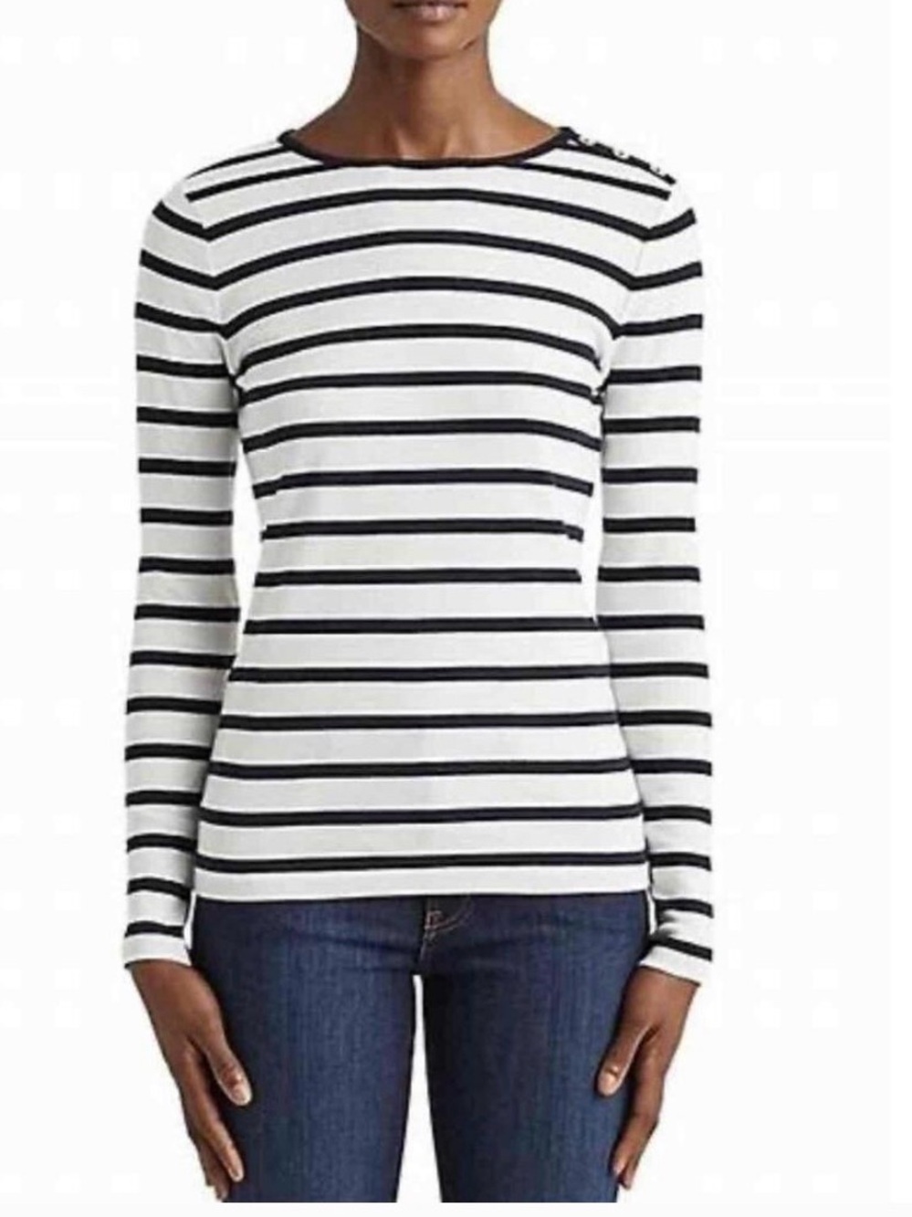 Lauren Ralph Lauren Too Women’s striped long-sleeve top navy/white RL Buttons